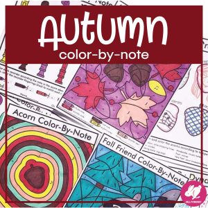 Music Coloring Pages - Fall Color by Note - Music Worksheets - Subs and Centers