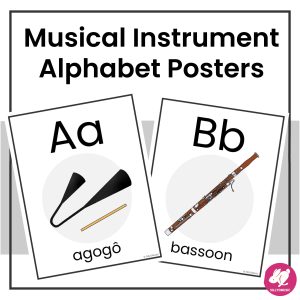 Musical Instrument Alphabet Posters - Black and Gray Classroom Decor for the Music Classroom
