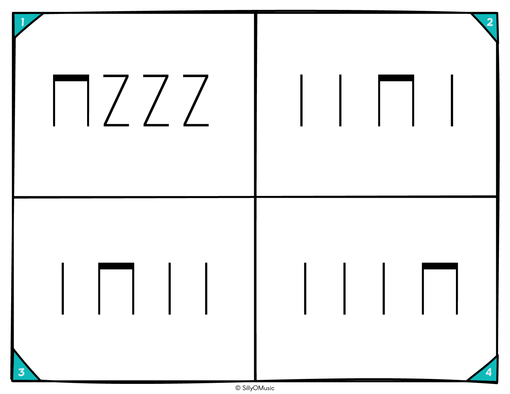 4 square rhythms ta, tit, z STICK-03