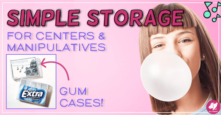 Reuse gum containers to store classroom manipulatives and centers cards! Here's a list of ten items you can store to up your classroom organization game! Your stations will be a snap to set-out and clean up! #sillyomusic