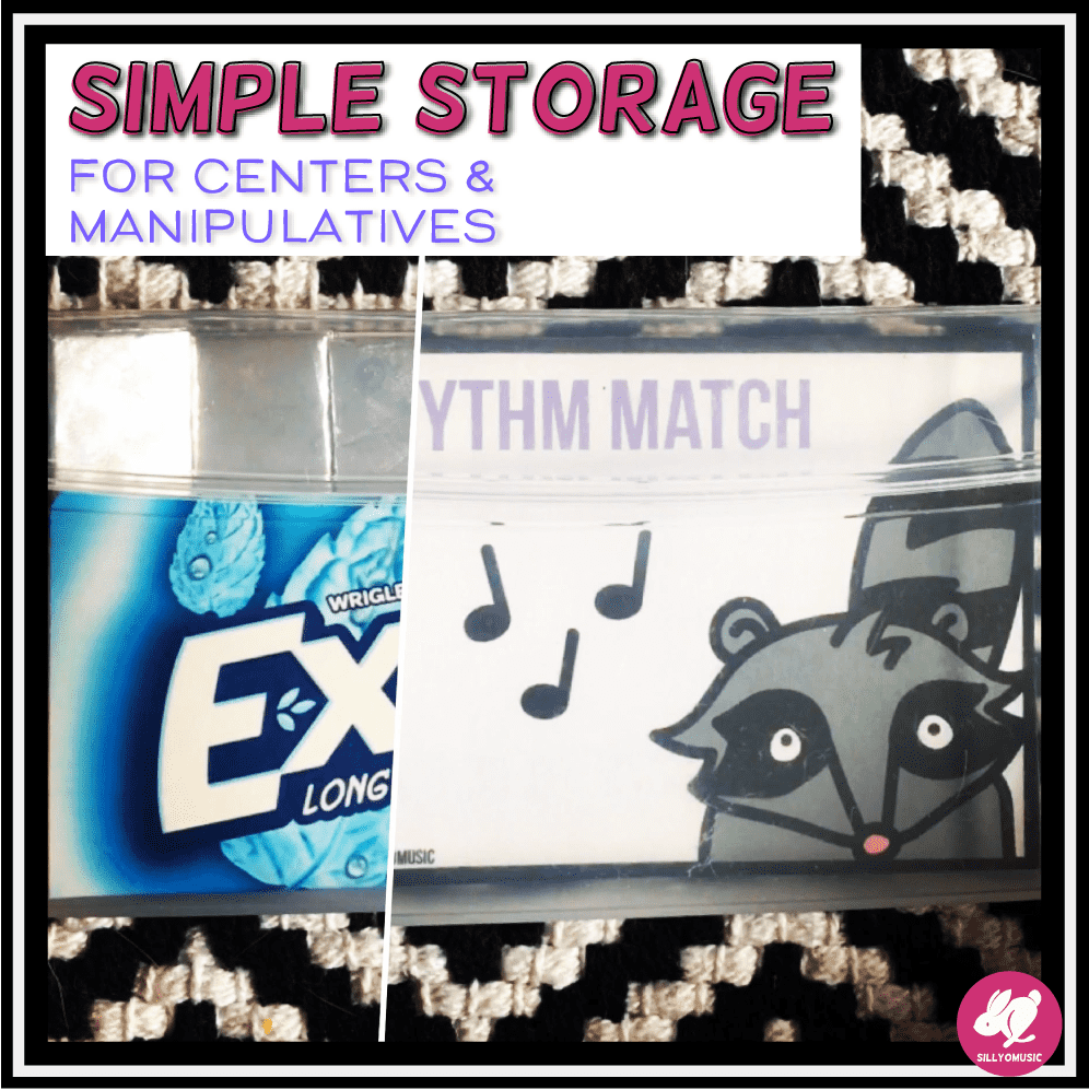 Reuse gum containers to store classroom manipulatives and centers cards! Here's a list of ten items you can store to up your classroom organization game! Your stations will be a snap to set-out and clean up! #sillyomusic