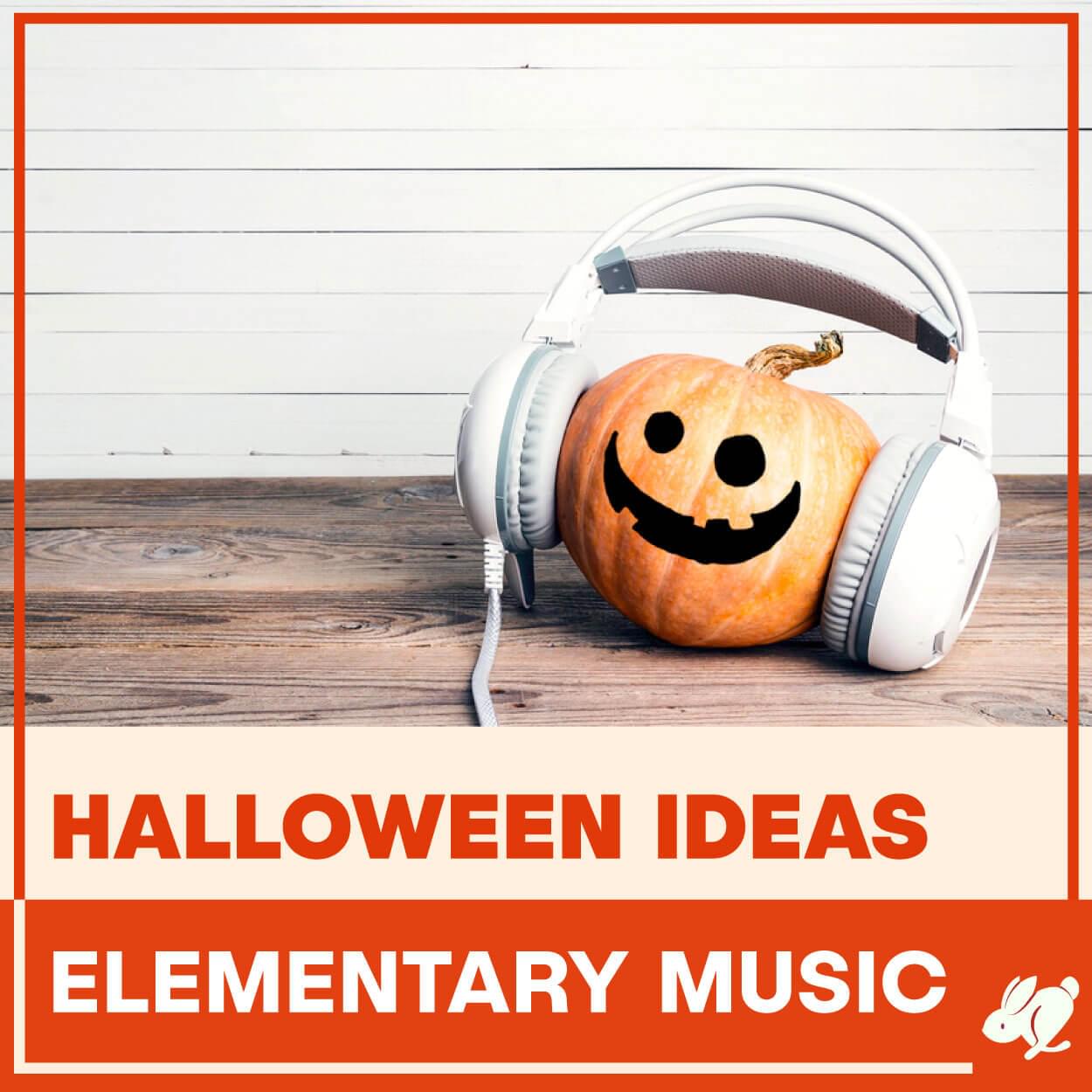 Halloween Ideas Elementary Music: A jack-o-lantern is smiling and wearing headphones.