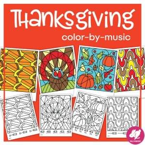 thanksgiving color by note pages scattered on an orange background